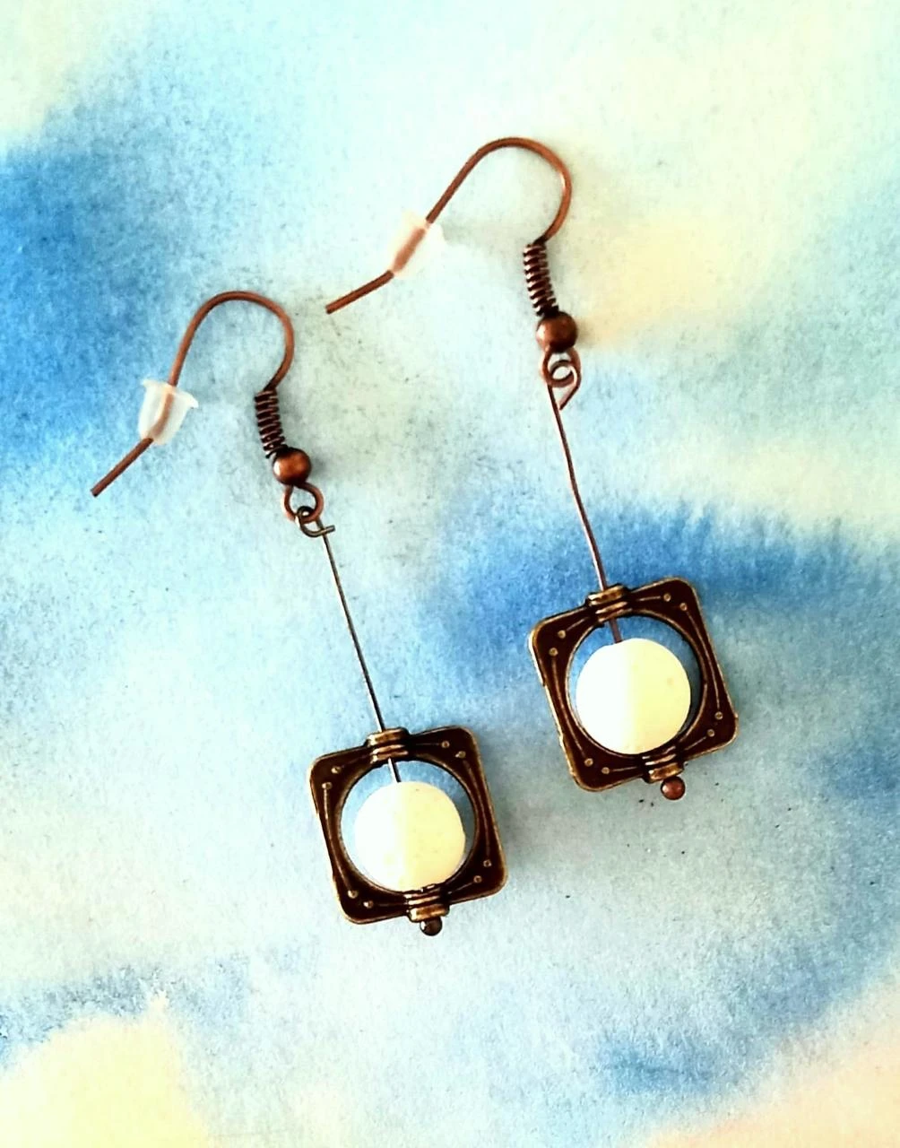 Boucles lave Grèce Santorin tige crochets cuivré neuves
